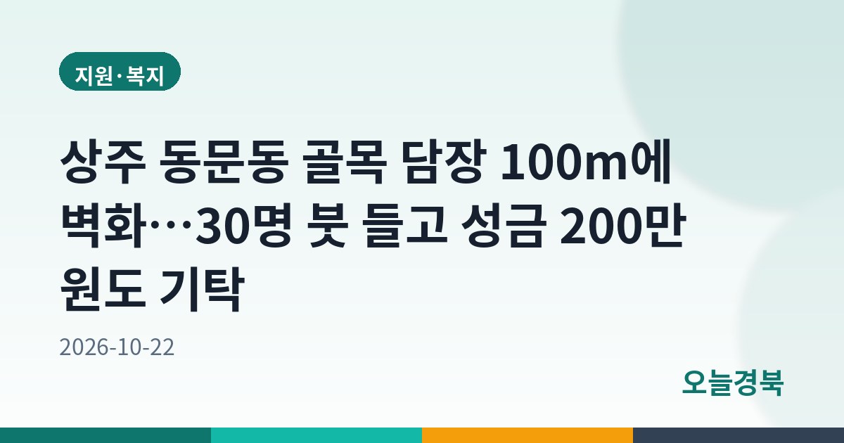 상주 동문동 골목 담장 100m에 벽화…30명 붓 들고 성금 200만 원도 기탁