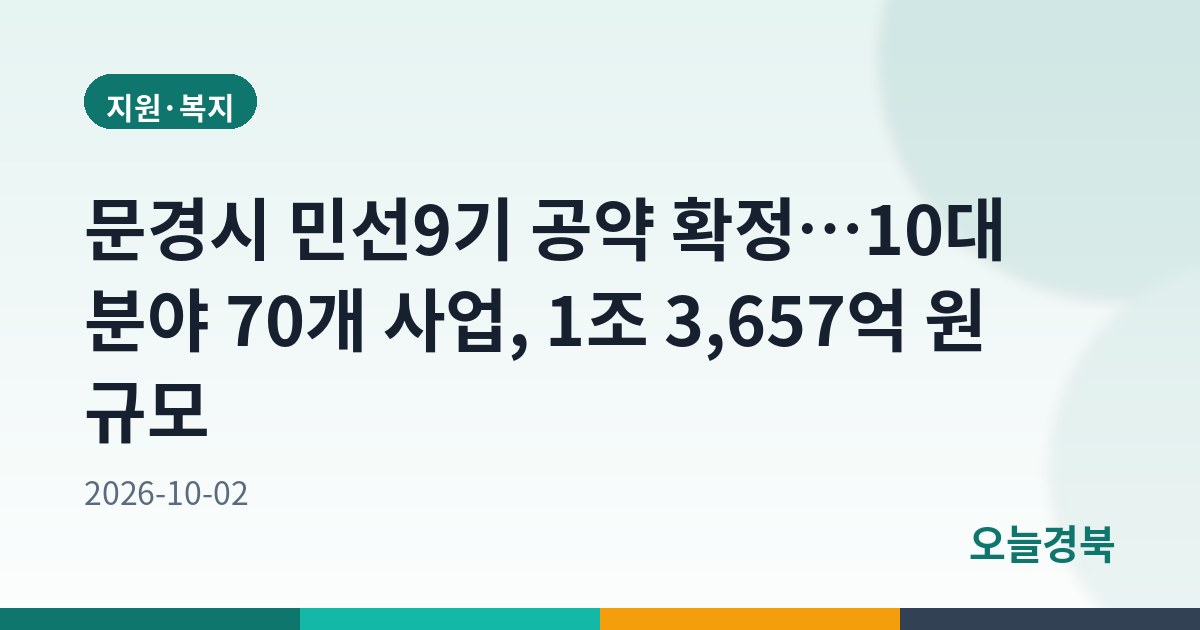 문경시 민선9기 공약 확정…10대 분야 70개 사업, 1조 3,657억 원 규모